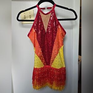 Sparkling Red and Yellow Kids Dance Costume